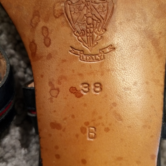 Gucci Italy Vintage Gold Bit Black Red Leather Sandals Heels Slides Shoes sz 38 - Picture 4 of 9